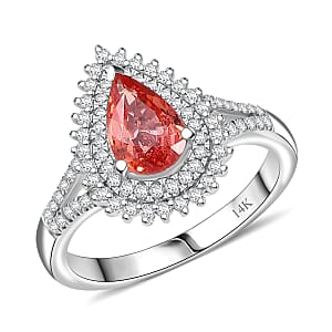 Doorbuster Luxoro AAA Padparadscha Sapphire (BT) and Diamond I2 1.80 ctw Ring in 14K White Gold (Size 6.0)