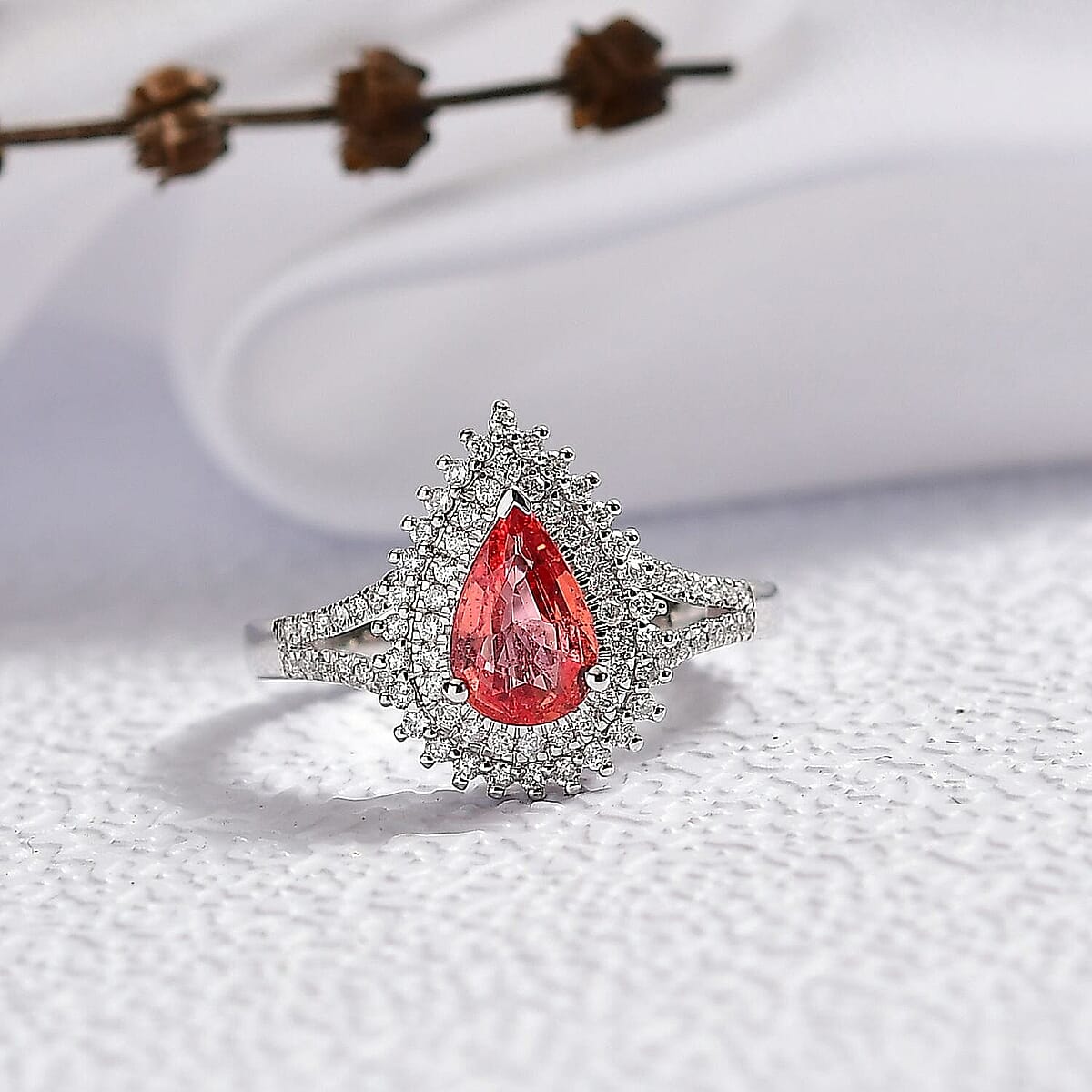 Luxoro AAA Padparadscha Sapphire, Diamond Ring in 14K White Gold 1.80 ctw (Size 7.5) image number 1