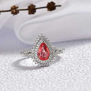 Luxoro AAA Padparadscha Sapphire, Diamond Ring in 14K White Gold 1.80 ctw (Size 7.5)