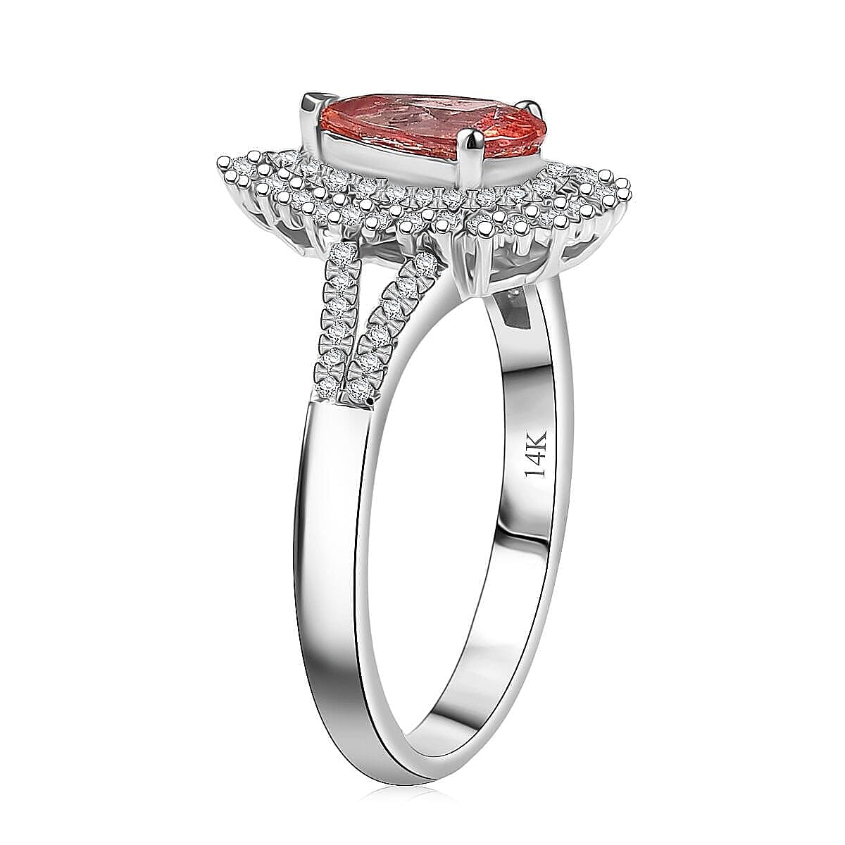 Luxoro AAA Padparadscha Sapphire, Diamond Ring in 14K White Gold 1.80 ctw (Size 7.5) image number 3