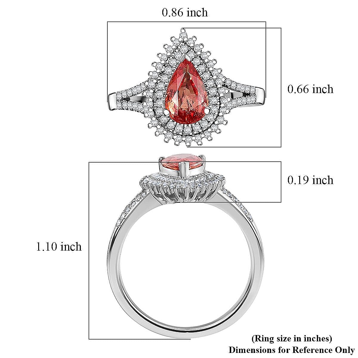 Luxoro AAA Padparadscha Sapphire, Diamond Ring in 14K White Gold 1.80 ctw (Size 7.5) image number 5