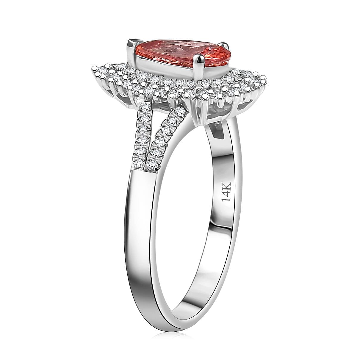 Luxoro AAA Padparadscha Sapphire, Diamond Ring in 14K White Gold 1.80 ctw (Size 8.0) image number 3