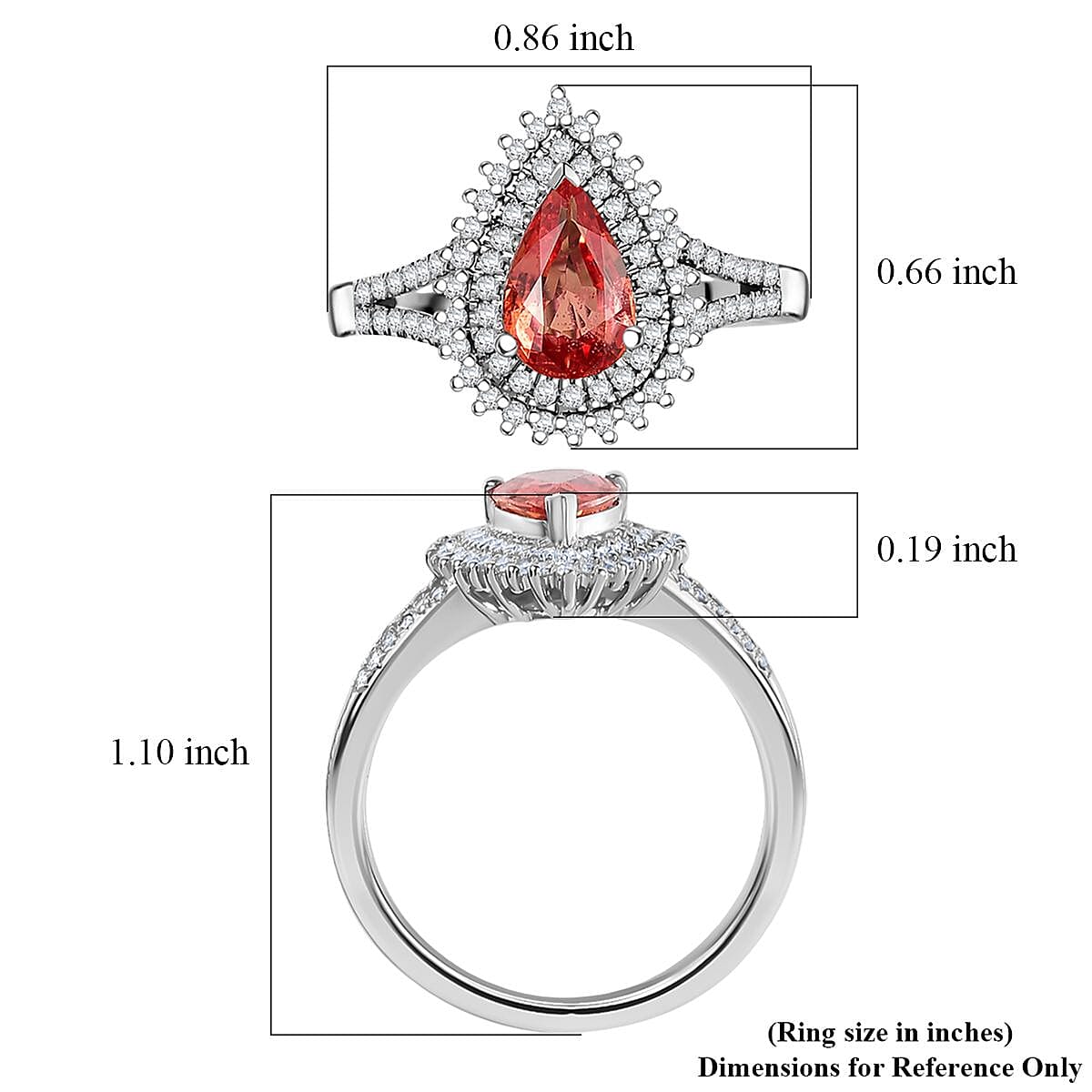 Luxoro AAA Padparadscha Sapphire, Diamond Ring in 14K White Gold 1.80 ctw (Size 9.0) image number 5