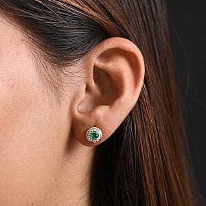 Lab Grown Colombian Emerald and Moissanite 1.15 ctw Earrings in Vermeil Yellow Gold Over Sterling Silver