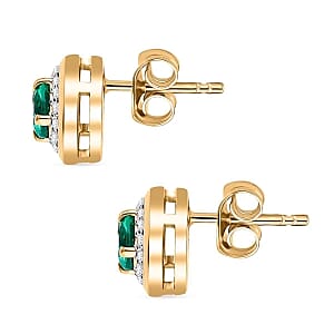 Lab Grown Colombian Emerald and Moissanite 1.15 ctw Earrings in Vermeil Yellow Gold Over Sterling Silver