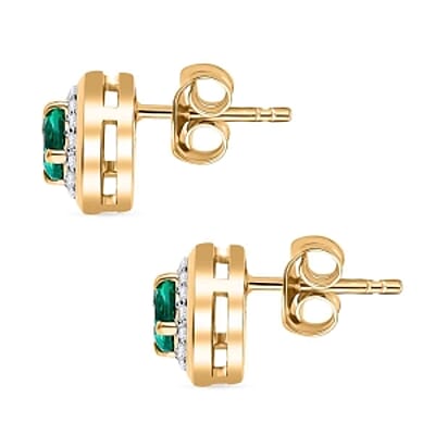 Lab Grown Colombian Emerald and Moissanite 1.15 ctw Earrings in Vermeil Yellow Gold Over Sterling Silver