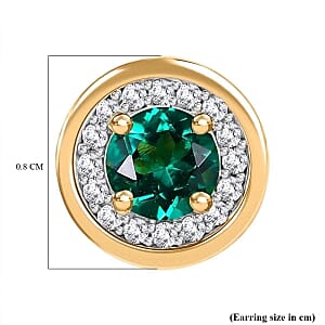 Lab Grown Colombian Emerald and Moissanite 1.15 ctw Earrings in Vermeil Yellow Gold Over Sterling Silver