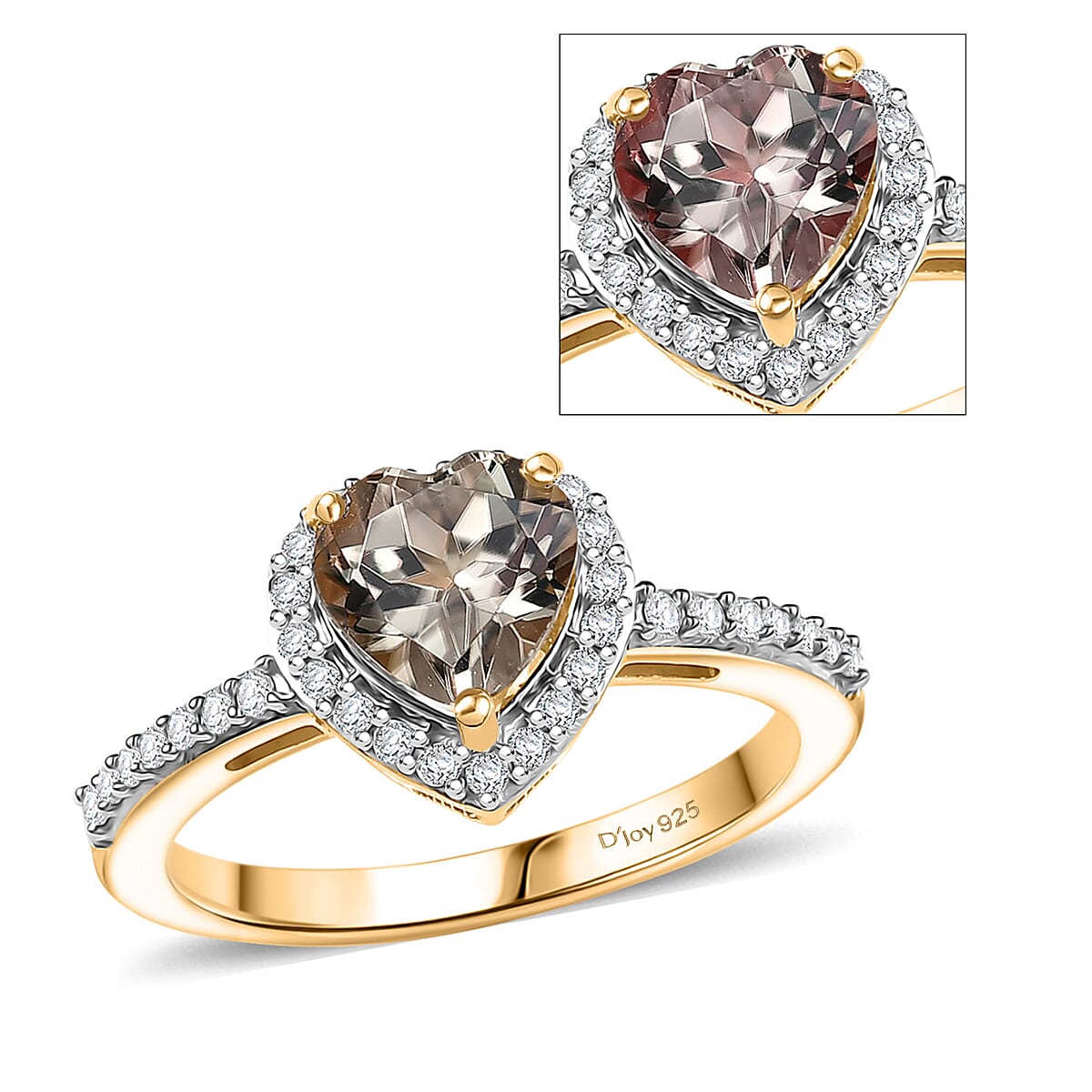 Doorbuster D'Joy AAA Turkizite and Moissanite 1.85 ctw Everlasting Heart Ring in 18K Vermeil Yellow Gold Over Sterling Silver (Size 10.0) image number 0
