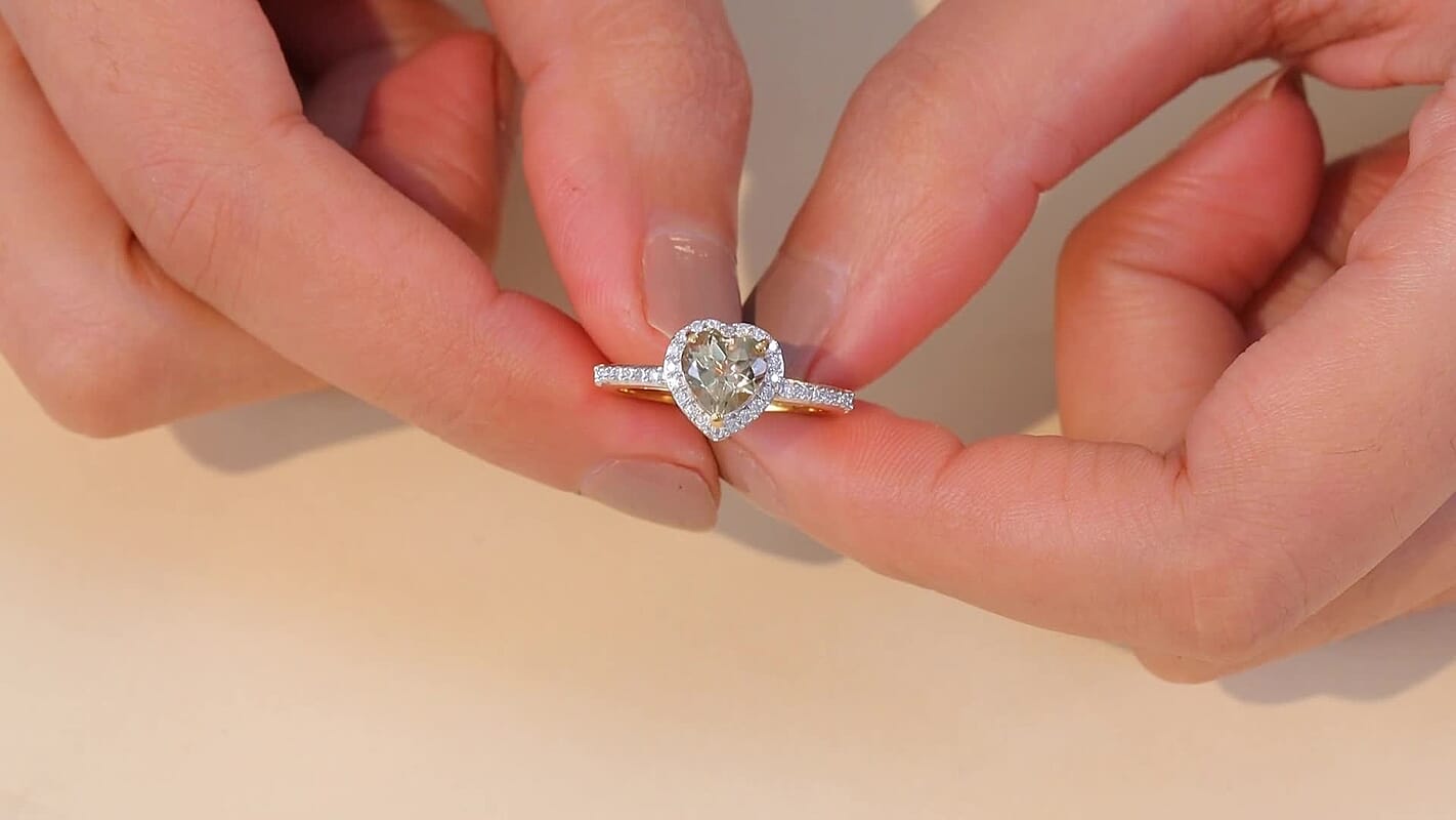 D'Joy AAA Turkizite and Moissanite 1.85 ctw Ring in 18K Vermeil Yellow Gold Over Sterling Silver