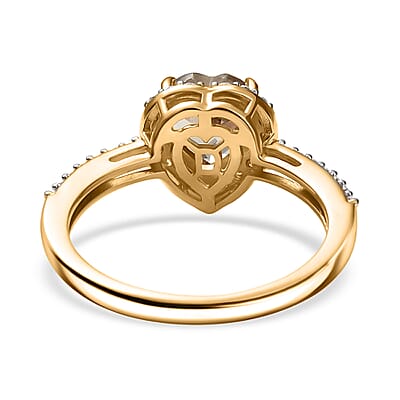 D'Joy AAA Turkizite, Moissanite Heart Ring in 18K Vermeil YG Over Sterling Silver 1.85 ctw (Size 5.0)