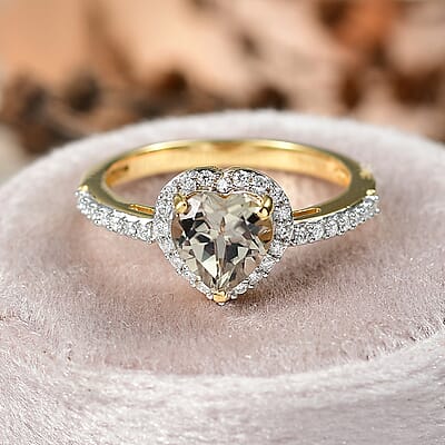 D'Joy AAA Turkizite, Moissanite Heart Ring in 18K Vermeil YG Over Sterling Silver 1.85 ctw (Size 7.0)