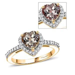 D'Joy AAA Turkizite, Moissanite Heart Ring in 18K Vermeil YG Over Sterling Silver 1.85 ctw (Size 8.0)