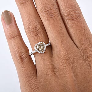 D'Joy AAA Turkizite, Moissanite Heart Ring in 18K Vermeil YG Over Sterling Silver 1.85 ctw (Size 8.0)