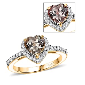 D'Joy AAA Turkizite, Moissanite Heart Halo Ring in 18K Vermeil YG Over Sterling Silver 1.85 ctw (Size 9.0)