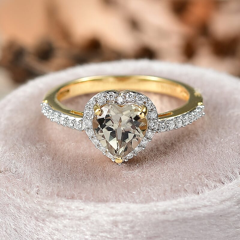 D'Joy AAA Turkizite, Moissanite Heart Halo Ring in 18K Vermeil YG Over Sterling Silver 1.85 ctw (Size 9.0)