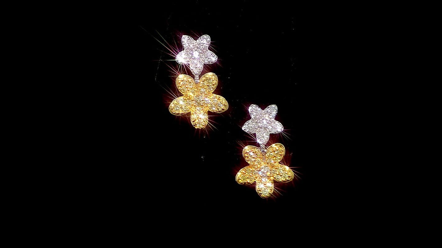 Luxuriant Lab Grown Yellow Diamond (IR) and Lab Grown Diamond VS 0.50 ctw Blooming Flower Earrings in Rhodium Over Sterling Silver