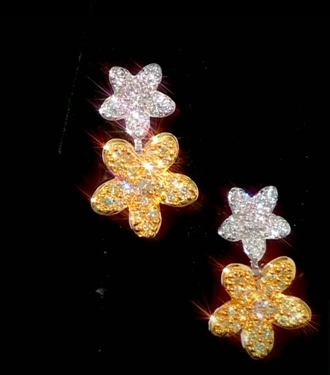 Luxuriant Lab Grown Yellow Diamond (IR) and Lab Grown Diamond VS 0.50 ctw Blooming Flower Earrings in Rhodium Over Sterling Silver image number 3