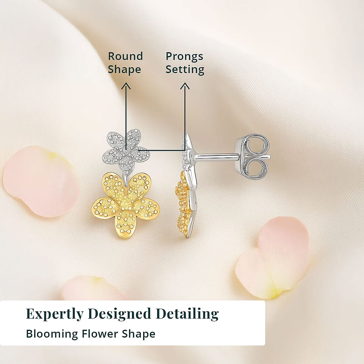 Luxuriant Lab Grown Yellow Diamond (IR) and Lab Grown Diamond VS 0.50 ctw Blooming Flower Earrings in Rhodium Over Sterling Silver image number 4