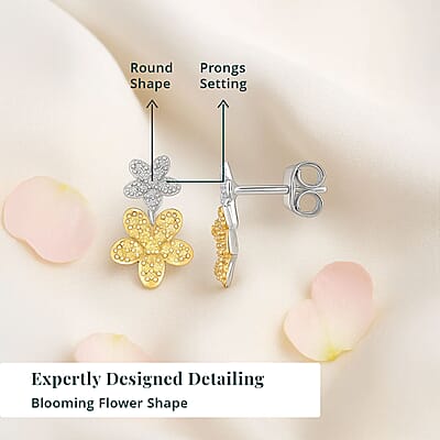 Luxuriant Lab Grown Yellow Diamond (IR) and Lab Grown Diamond VS 0.50 ctw Blooming Flower Earrings in Rhodium Over Sterling Silver