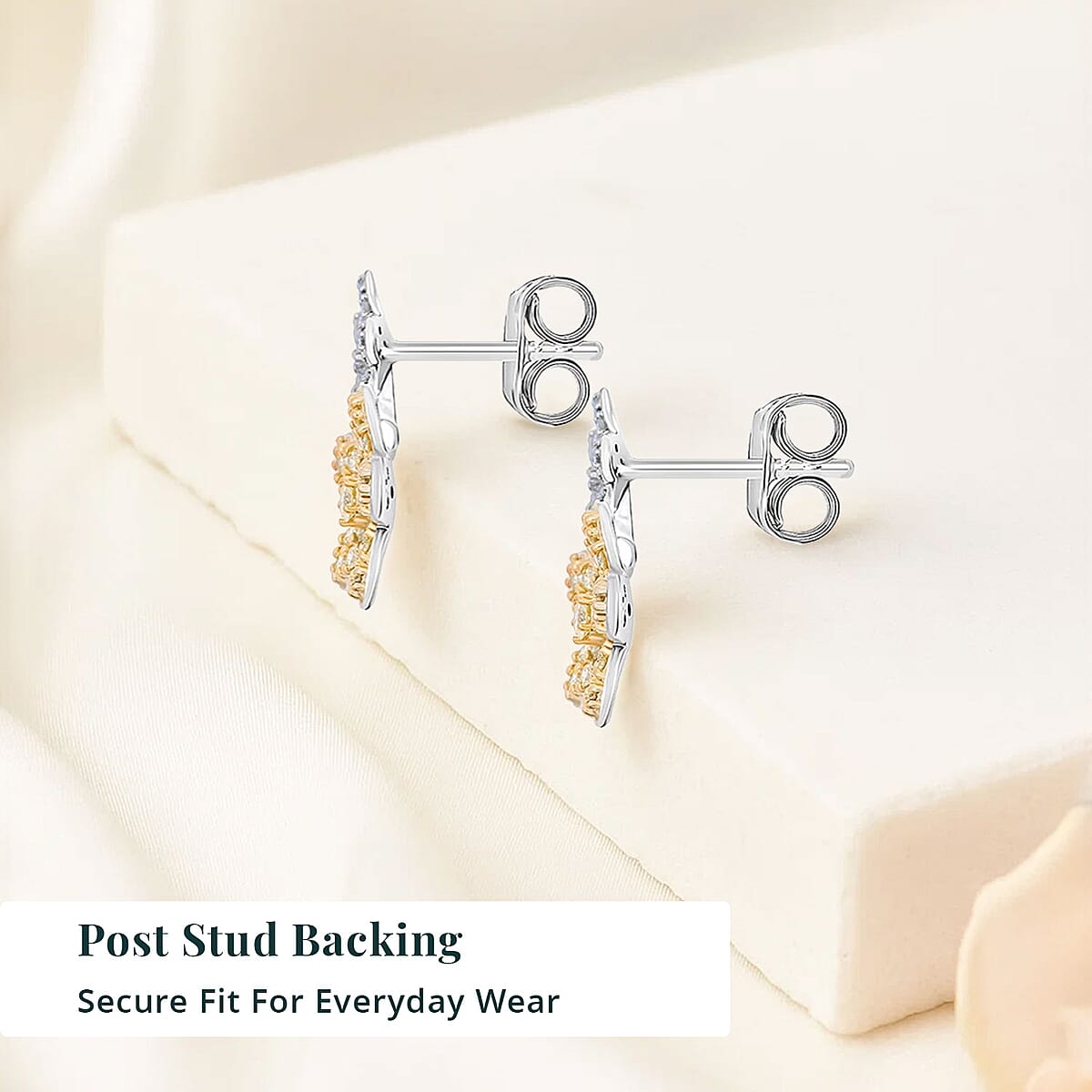 Luxuriant Lab Grown Yellow Diamond (IR) and Lab Grown Diamond VS 0.50 ctw Blooming Flower Earrings in Rhodium Over Sterling Silver image number 5