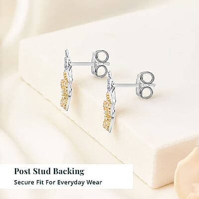 Luxuriant Lab Grown Yellow Diamond (IR) and Lab Grown Diamond VS 0.50 ctw Blooming Flower Earrings in Rhodium Over Sterling Silver