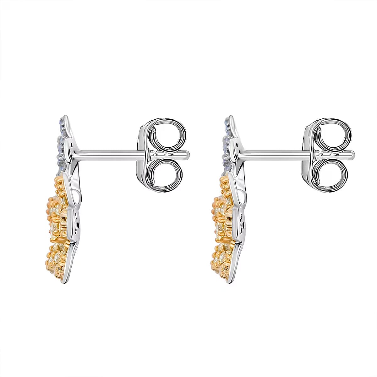 Luxuriant Lab Grown Yellow Diamond (IR) and Lab Grown Diamond VS 0.50 ctw Blooming Flower Earrings in Rhodium Over Sterling Silver image number 6