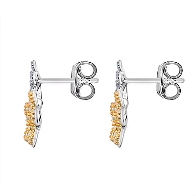 Luxuriant Lab Grown Yellow Diamond (IR) and Lab Grown Diamond VS 0.50 ctw Blooming Flower Earrings in Rhodium Over Sterling Silver