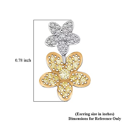 Luxuriant Lab Grown Yellow Diamond (IR) and Lab Grown Diamond VS 0.50 ctw Blooming Flower Earrings in Rhodium Over Sterling Silver