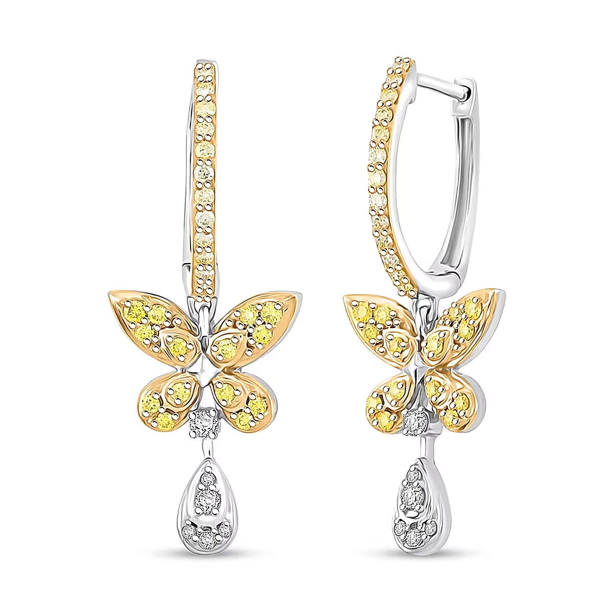 Luxuriant Lab Grown Yellow Diamond (IR) and Lab Grown Diamond VS 0.50 ctw Butterfly Earrings in Rhodium Over Sterling Silver image number 0