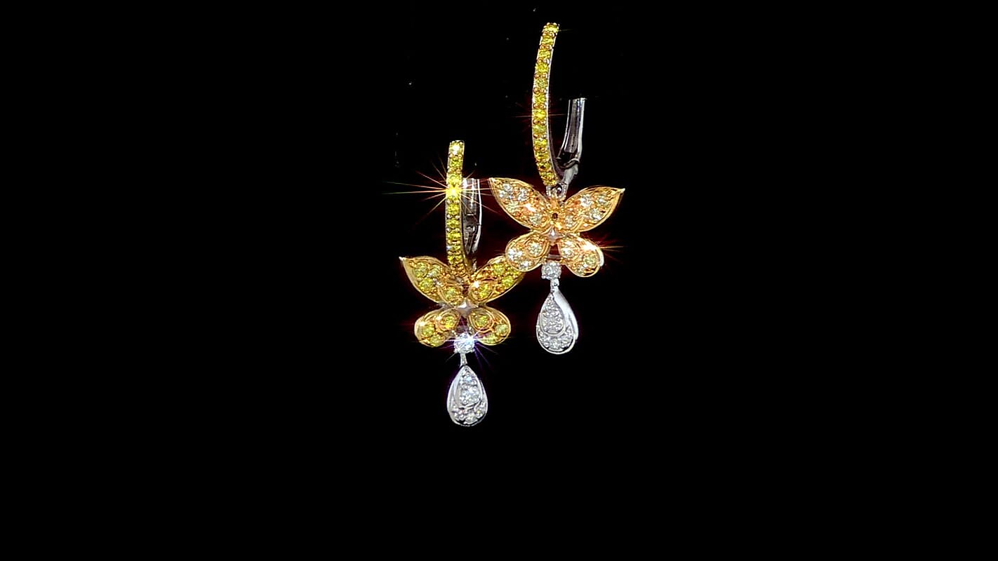 Luxuriant Lab Grown Yellow Diamond (IR) and Lab Grown Diamond VS 0.50 ctw Butterfly Earrings in Rhodium Over Sterling Silver