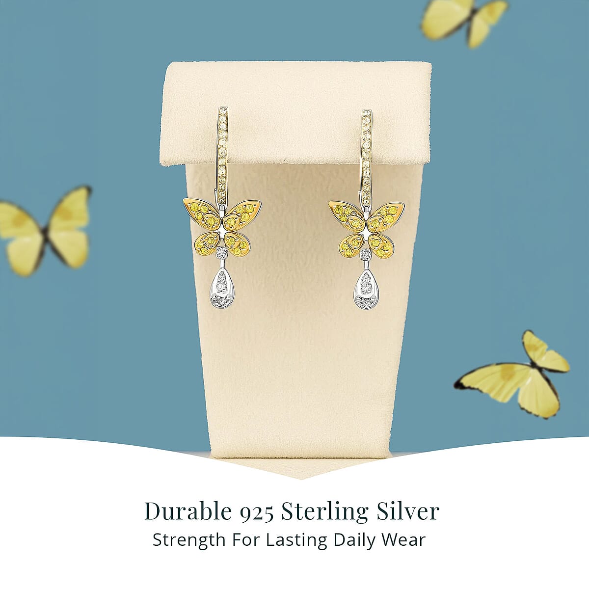 Luxuriant Lab Grown Yellow Diamond (IR) and Lab Grown Diamond VS 0.50 ctw Butterfly Earrings in Rhodium Over Sterling Silver image number 2