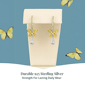 Luxuriant Lab Grown Yellow Diamond (IR) and Lab Grown Diamond VS 0.50 ctw Butterfly Earrings in Rhodium Over Sterling Silver