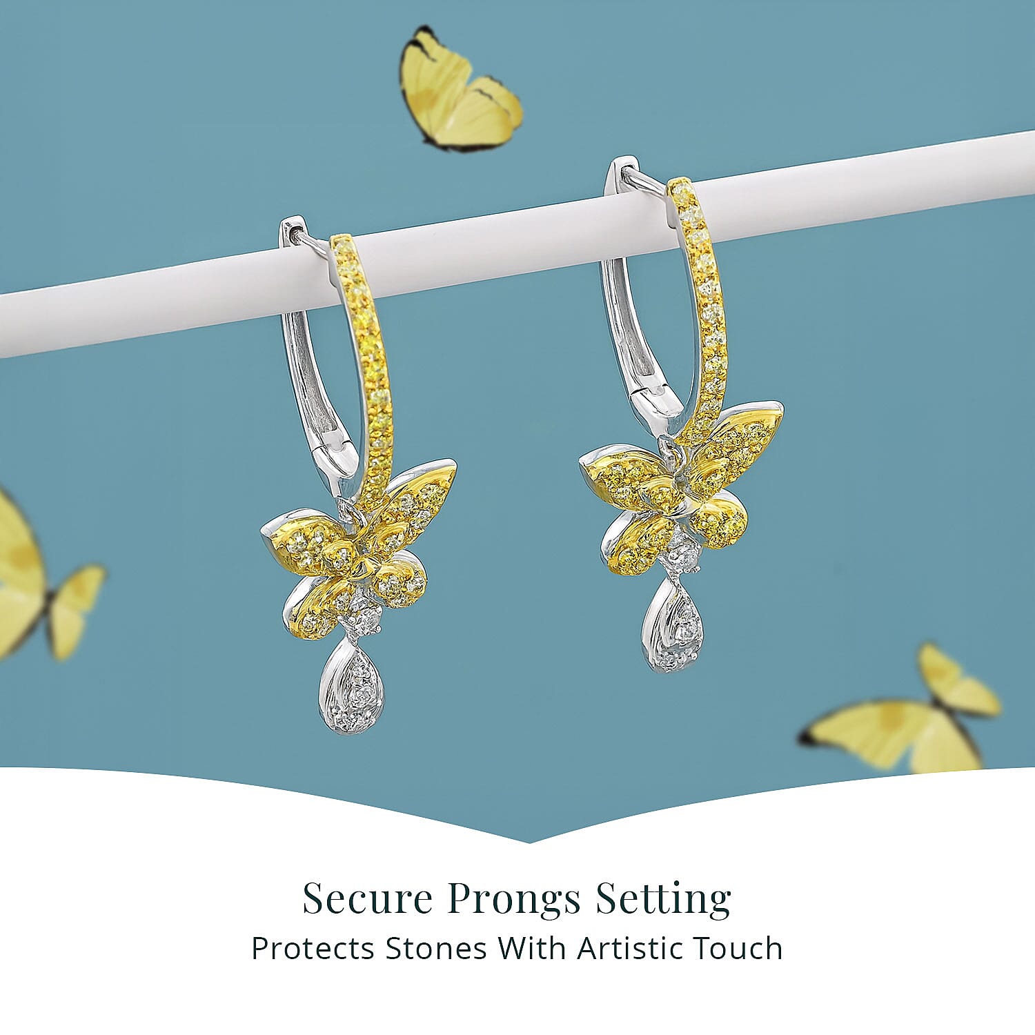Luxuriant Lab Grown Yellow Diamond (IR) and Lab Grown Diamond VS 0.50 ctw Butterfly Earrings in Rhodium Over Sterling Silver