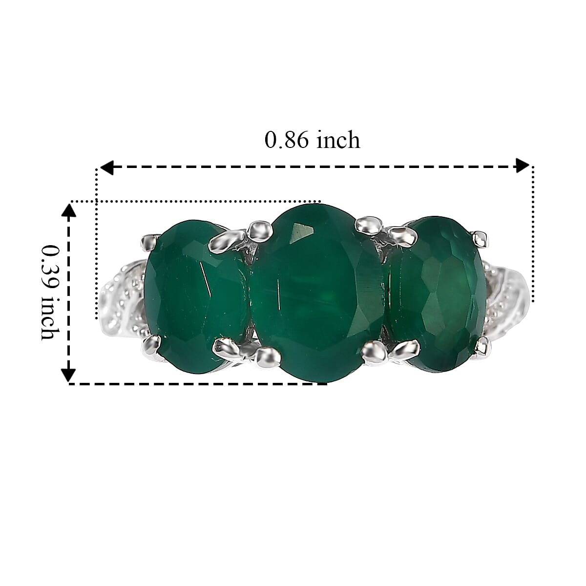 EverTrue Verde Onyx 2.50 ctw 3 Stone Ring in Platinum Bond (Size 7.0)