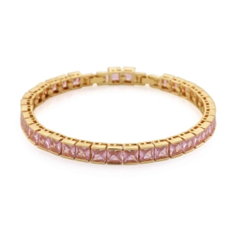 Simulated Pink Diamond Fancy 10.00 ctw Bracelet in Goldtone (7.00-8.00 In)