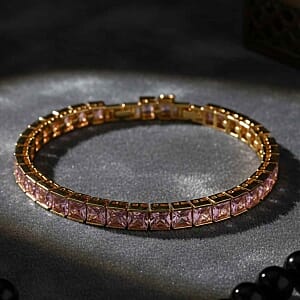 Simulated Pink Diamond Fancy 10.00 ctw Bracelet in Goldtone (7.00-8.00 In)
