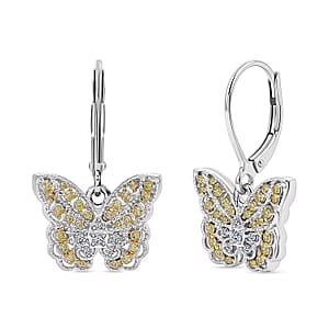 Luxuriant Lab Grown Yellow Diamond (IR) and Lab Grown Diamond VS 0.50 ctw Earrings in Rhodium Over Sterling Silver