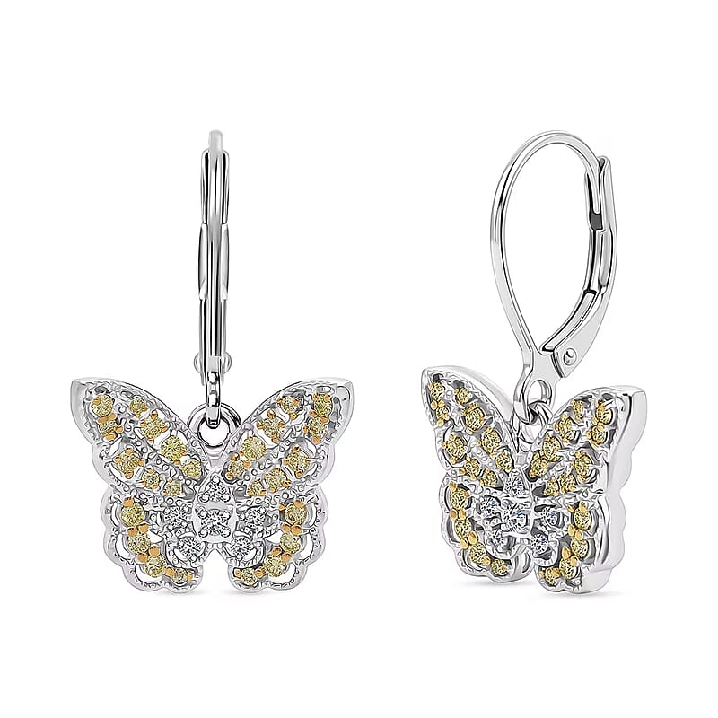 Luxuriant Lab Grown Yellow Diamond (IR) and Lab Grown Diamond VS 0.50 ctw Earrings in Rhodium Over Sterling Silver