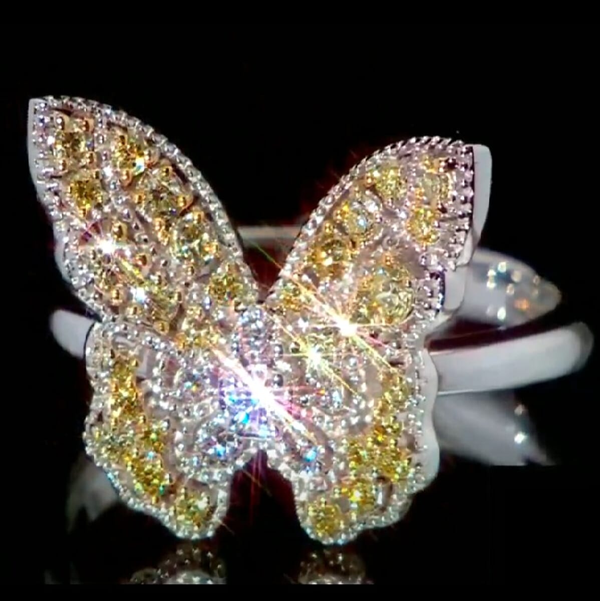 Luxuriant Lab Grown Yellow Diamond (IR) and Lab Grown Diamond VS 0.50 ctw Butterfly Ring in Rhodium Over Sterling Silver (Size 6.0) image number 0