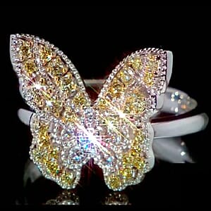 Luxuriant Lab Grown Yellow Diamond (IR) and Lab Grown Diamond VS 0.50 ctw Butterfly Ring in Rhodium Over Sterling Silver (Size 6.0)