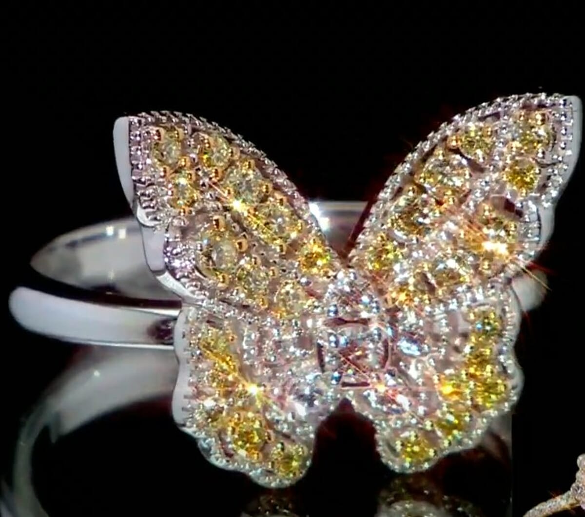 Luxuriant Lab Grown Yellow Diamond (IR) and Lab Grown Diamond VS 0.50 ctw Butterfly Ring in Rhodium Over Sterling Silver (Size 6.0) image number 2