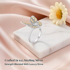 Luxuriant Lab Grown Yellow Diamond, Lab Grown Diamond (VS) Butterfly Ring in Rhodium Over Sterling Silver 0.50 ctw (Size 6.0)