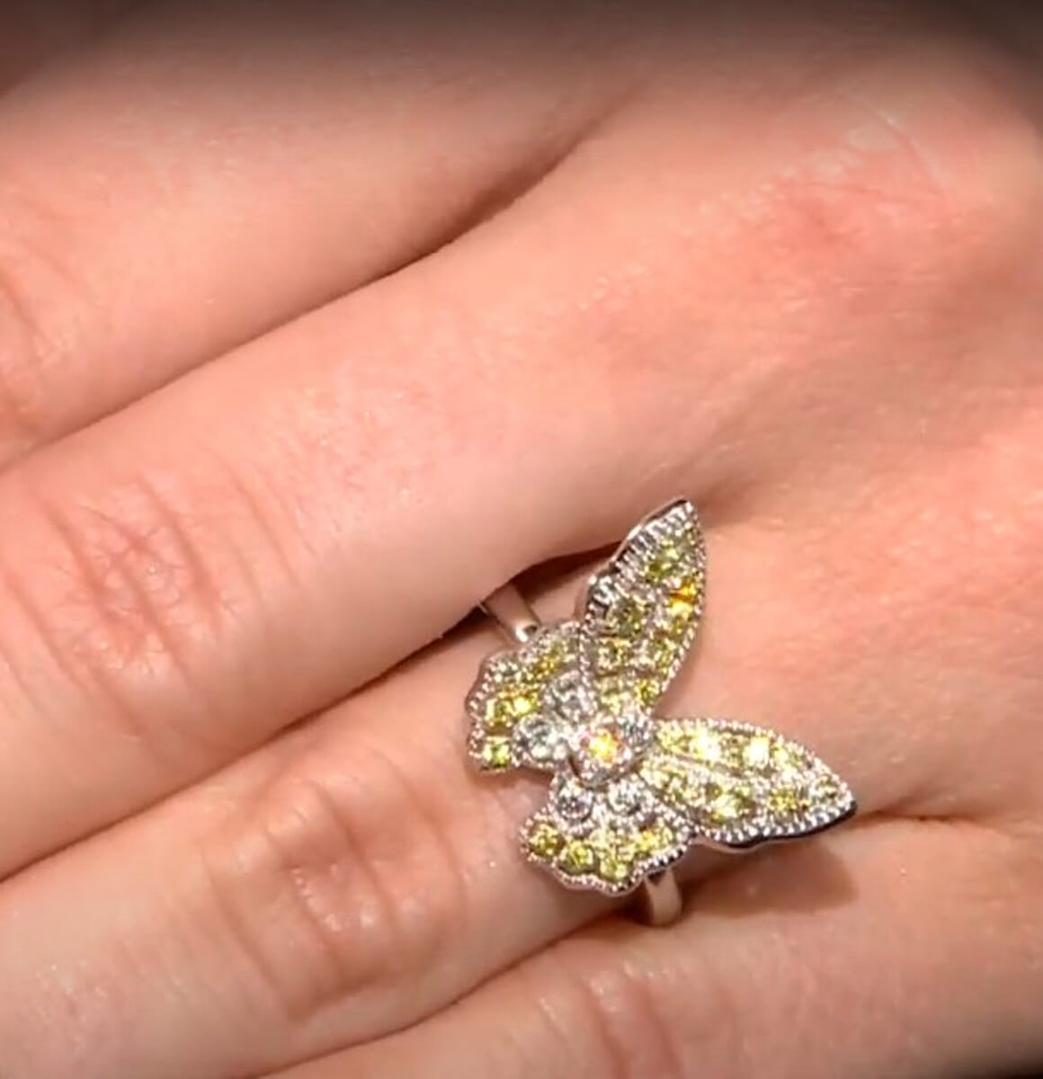 Luxuriant Lab Grown Yellow Diamond (IR) and Lab Grown Diamond VS 0.50 ctw Butterfly Ring in Rhodium Over Sterling Silver (Size 6.0) image number 3