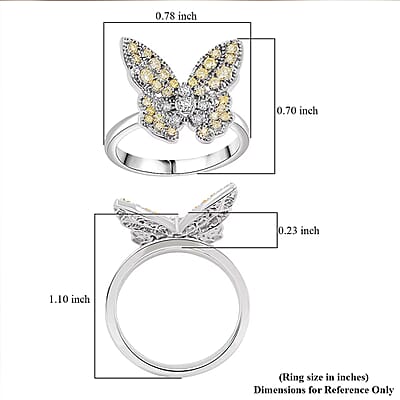 Luxuriant Lab Grown Yellow Diamond, Lab Grown Diamond (VS) Butterfly Ring in Rhodium Over Sterling Silver 0.50 ctw (Size 6.0)