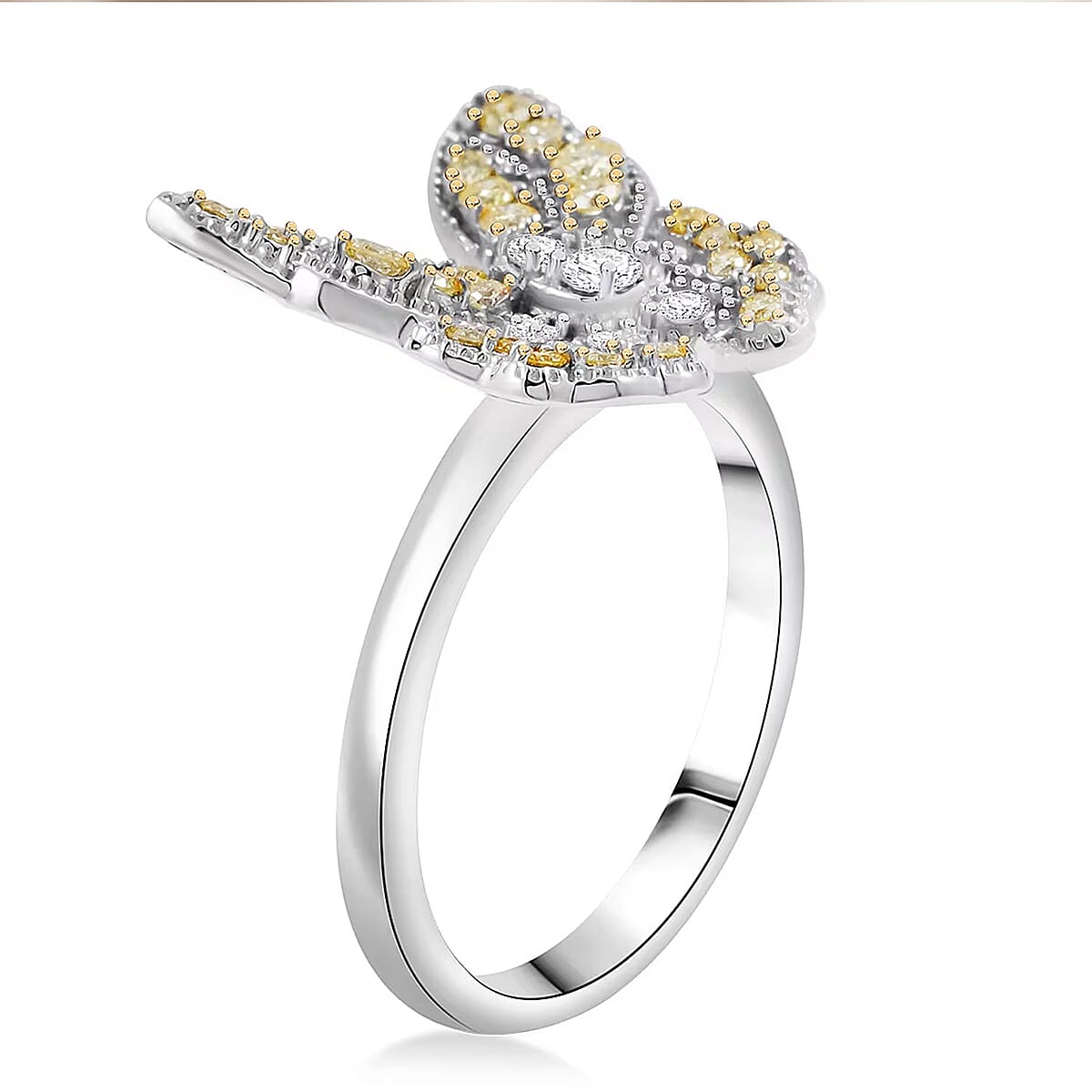 Luxuriant Lab Grown Yellow Diamond (IR) and Lab Grown Diamond VS 0.50 ctw Butterfly Ring in Rhodium Over Sterling Silver (Size 6.0) image number 7