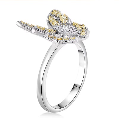 Luxuriant Lab Grown Yellow Diamond, Lab Grown Diamond (VS) Butterfly Ring in Rhodium Over Sterling Silver 0.50 ctw (Size 6.0)