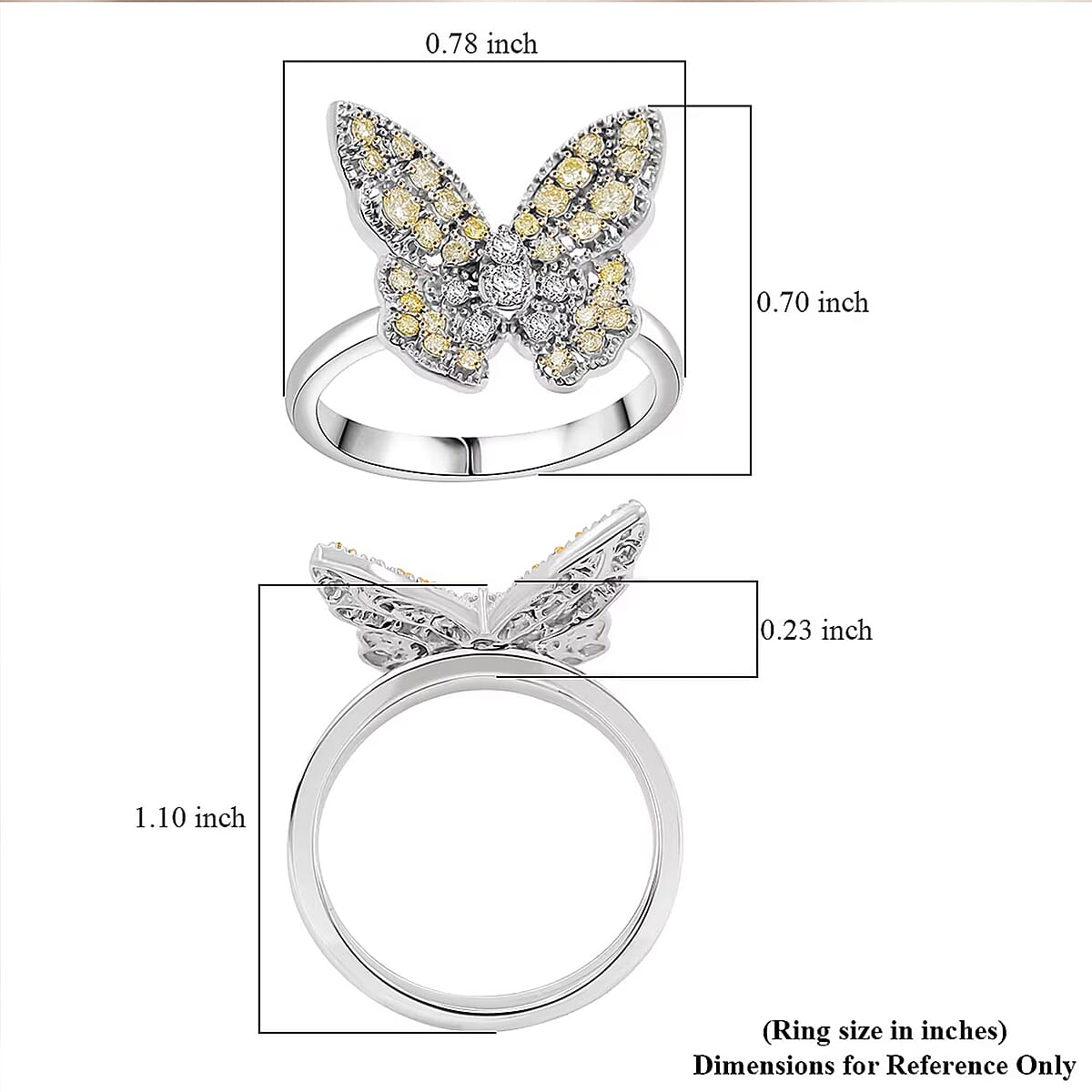 Luxuriant Lab Grown Yellow Diamond, Lab Grown Diamond Butterfly Ring in Rhodium Over Sterling Silver 0.50 ctw (Size 7.0) image number 6