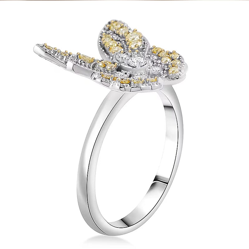 Luxuriant Lab Grown Yellow Diamond, Lab Grown Diamond Butterfly Ring in Rhodium Over Sterling Silver 0.50 ctw (Size 7.0)