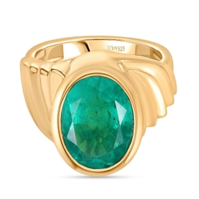 D'Joy Emeraldine Triplet Quartz 5.74 ctw Ring in Vermeil Yellow Gold Over Sterling Silver (Size 6.5)