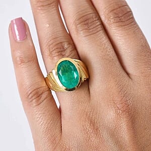 D'Joy Emeraldine Triplet Quartz 5.74 ctw Ring in Vermeil Yellow Gold Over Sterling Silver (Size 6.5)